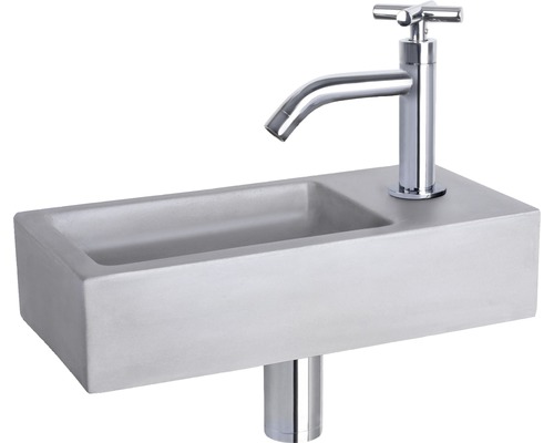 Lave-mains - Ensemble comprenant robinet de lave-mains chromé RAVO béton avec revêtement gris 38.5x18.5 cm
