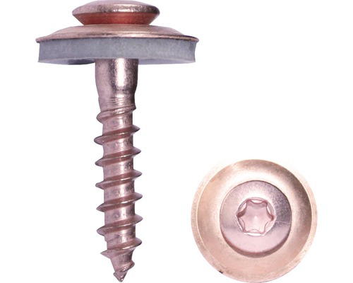 Vis avec rondelle d'étanchéité 4,5x65 mm acier inoxydable A2 cuivrées, 100 pièces Vis de couverture avec rondelle d''étanchéité et entraînement Torx