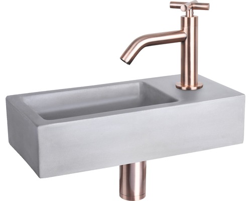 Lave-mains - Ensemble comprenant robinet de lave-mains RAVO béton avec revêtement gris 38.5x18.5 cm