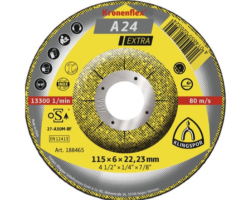 Disque de meulage Klingspor A 24 Extra Ø 115x22.23 mm