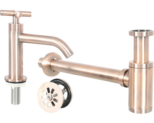 Waschtischarmatur, Siphon und Ablaufgarnitur für das Badezimmer