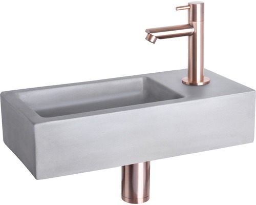 Handwaschbecken - Set inkl. Standventil RAVO Beton mit Beschichtung grau 38.5x18.5 cm