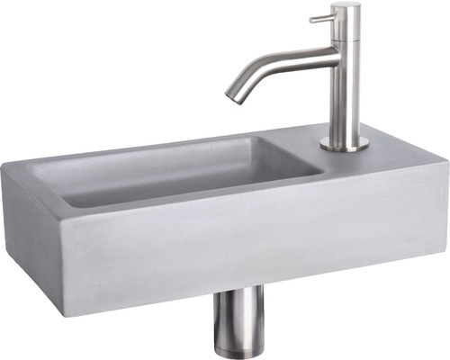 Handwaschbecken - Set inkl. Standventil chrom RAVO Beton mit Beschichtung grau 38.5x18.5 cm