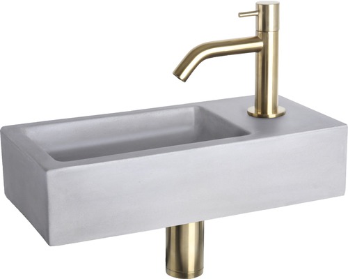 Handwaschbecken - Set inkl. Standventil gold RAVO Beton mit Beschichtung grau 38.5x18.5 cm