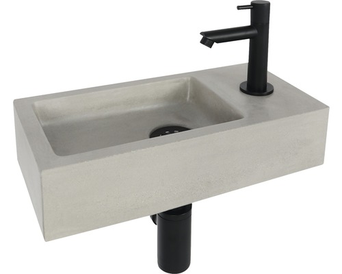 Lave-mains - Ensemble comprenant robinet de lave-mains JUKON béton avec revêtement gris 38.5x18.5 cm