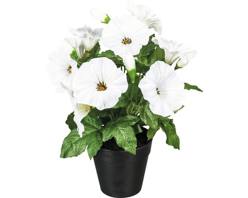 Fleur artificielle pétunia dans un pot en plastique h 28 cm blanc