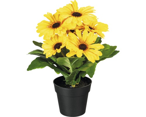 Fleur artificielle gerbera dans un pot en plastique h 27 cm jaune