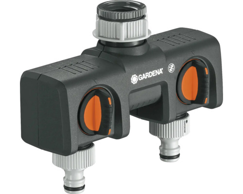 Distributeur d''eau Gardena avec deux sorties et régulateurs