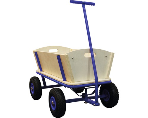 Chariot à bras avec structure en bois et quatre roues