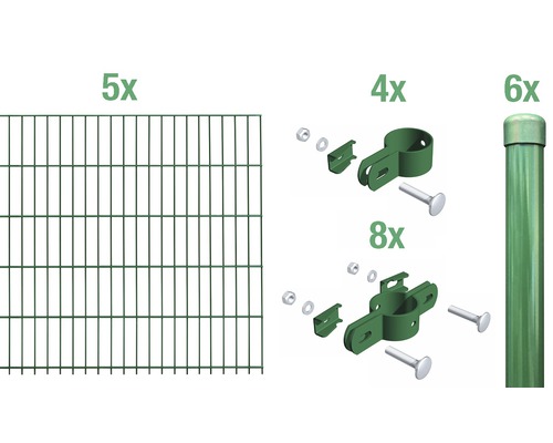 Kit de base clôture en métal Alberts panneau rigide simple vert à sceller dans le béton 75 cm x 1000 cm