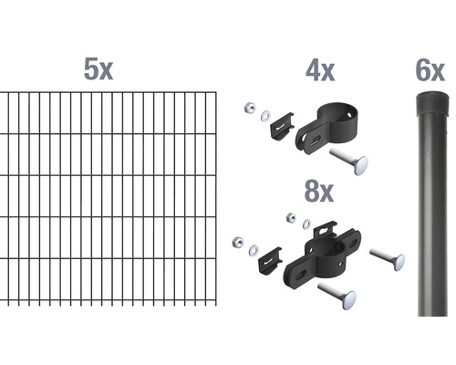 Kit d'extension de panneaux individuels Alberts 2 m hauteur 125 cm, Type 8/6/4, anthracite