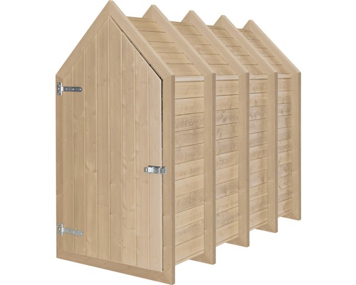 Cache-poubelles en bois pour quatre poubelles avec porte