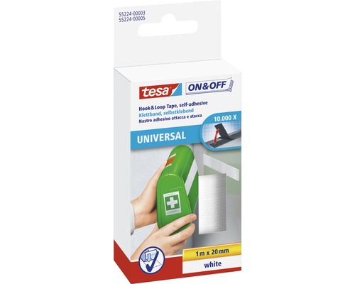 Ruban auto-agrippant tesa® On&Off blanc 1 m x 20 mm Bande auto-agrippante Tesa autocollante, 1 mètre sur 20 millimètres, blanche