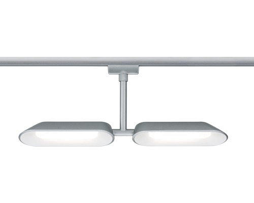 Zwei LED-Deckenleuchten an einem Schienensystem