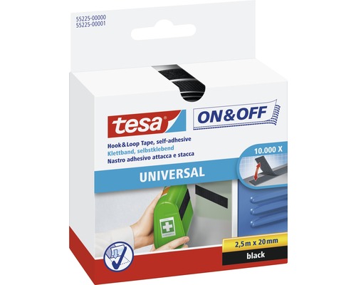 Ruban auto-agrippant tesa® On&Off noir 2.5 m x 20 mm Bande auto-agrippante universelle Tesa, 2,5 m x 20 mm, auto-adhésive