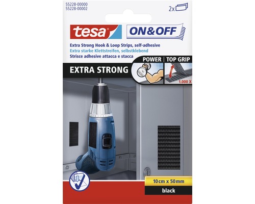 Tesa Klettstreifen extra stark, selbstklebend, 10 cm x 50 mm