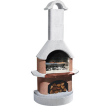 Grill de jardin en maçonnerie avec grille et compartiment de rangement pour le bois