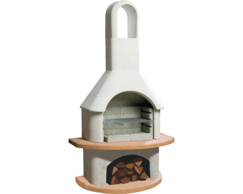 Cheminée barbecue de jardin en pierre avec grille et compartiment à bois