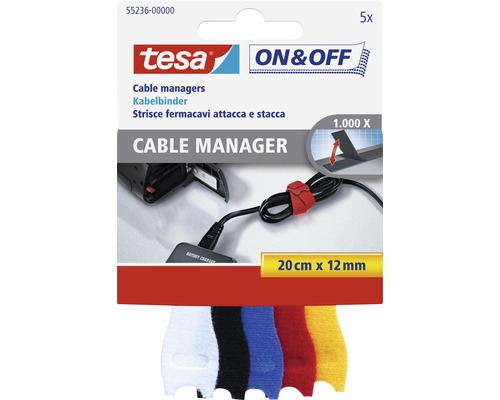 Bande serre-câbles tesa® On&Off petite multicolore 20 cm x 12 mm