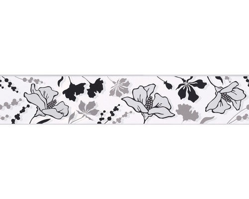 Bordüre Papier selbstklebend Blüte schwarz-weiß 5 m x 10 cm