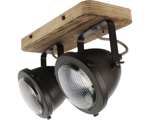 Plafonnier avec deux spots en bois et métal