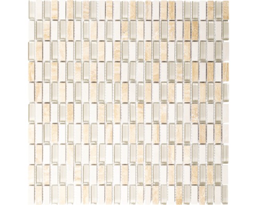 Glasmosaik mit Naturstein pastellbeige 31x32,5 cm