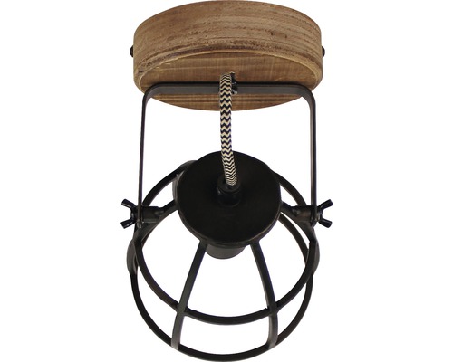 Plafonnier avec élément en bois et cage métallique