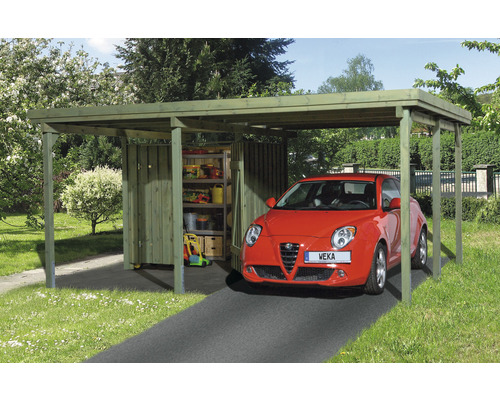 Carport simple weka A2 taille 1 avec espace outils 512x433 cm traité en autoclave par imprégnation Carport simple weka A2 taille 1 avec espace outils 512x433 cm traité en autoclave par imprégnation