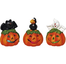 Halloween Dekoration mit Kürbis, Fledermaus, Krähe und Geist