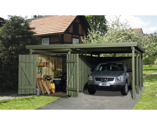 Carport simple weka A2 taille 3 avec espace outils 512x602 cm traité en autoclave par imprégnation