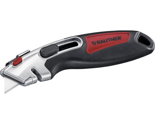 Couteau multifonctions professionnel RAUTNER y compris 3 lames trapézoïdales Cutter avec lame rétractable et logo Rautner