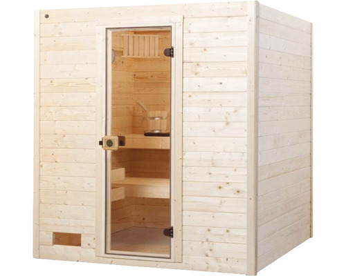 Sauna en bois avec porte en verre