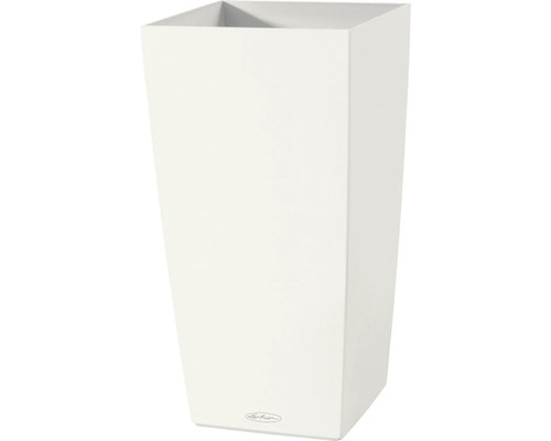 Vase Lechuza Cubico Color plastique Lxl 22 x 22 cm h 41 cm blanc avec système d'arrosage en terre