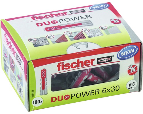 Fischer DuoPower chevilles, 6x30 millimètres, 100 pièces, emballage