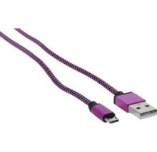 Câble USB vers Micro USB avec tresse textile violette et noire et connecteurs violets