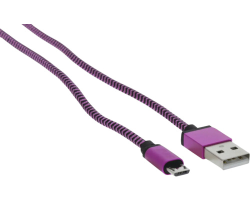 USB auf Micro USB Kabel mit lila und schwarzem Textilgeflecht und lila Steckern