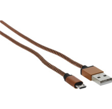 Câble USB vers micro-USB avec gaine textile tressée et connecteurs métalliques.