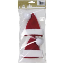 Verpackung mit zwei roten Weihnachtsmützen mit weißem Rand und Bommel