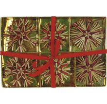 Verpackung mit sechs roten und naturfarbenen Strohsternen als Christbaumschmuck