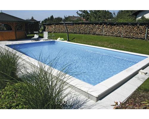 Piscine à encastrer en polystyrène expansé Standard P25 600x300x150 cm y compris filtre à sable, skimmer, échelle, sable de filtration, voile de fond & kit de tuyauterie blanc