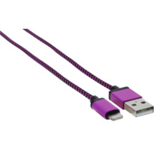 Lilafarbenes USB-A auf Lightning-Kabel mit geflochtener Textilummantelung.