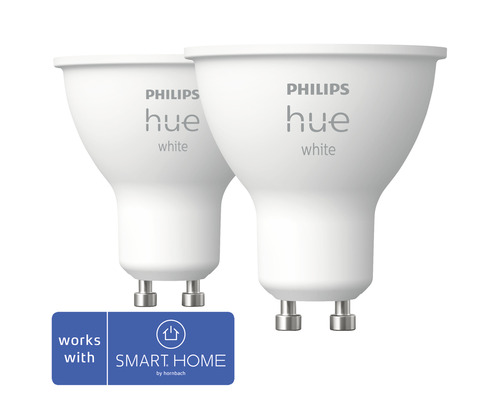 Réflecteur Philips hue White à intensité lumineuse variable blanc GU10 2x 5,2W 2x 400 lm blanc chaud - blanc neutre 2 pièces - Compatible avecSMART HOME by hornbach