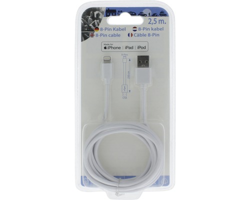 2.5 Meter 8-Pin Kabel für iPhone, iPad und iPod in Verpackung
