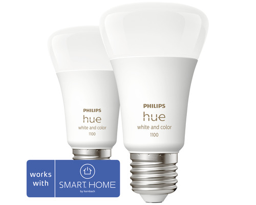 Deux ampoules Philips Hue White and Color 1100 avec le symbole Smart Home by Hornbach