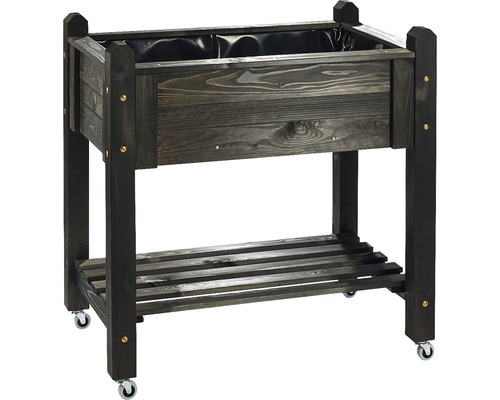 Jardinière surélevée en bois avec étagère et roulettes