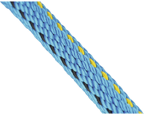 Mamutec Seil Paraloc Polyester Ø 8 mm x 10 m blau/gelb/schwarz Nahaufnahme eines blauen geflochtenen Seils