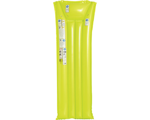 Matelas pneumatique jaune avec avertissements imprimés