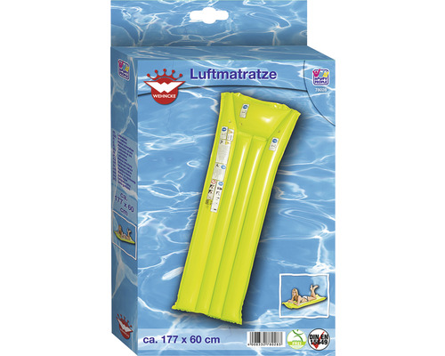 Emballage d''un matelas pneumatique jaune, environ 177 centimètres sur 60 centimètres