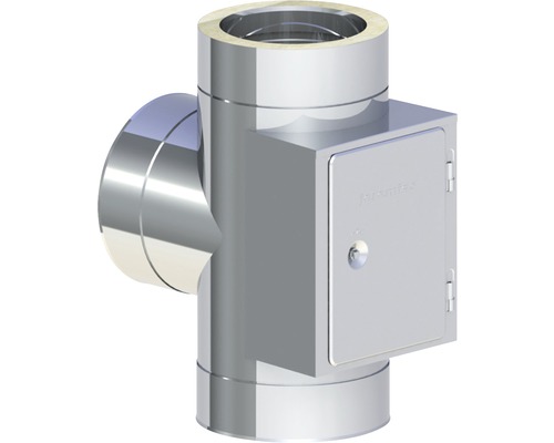 Pièce en T Jeremias DW-ECO avec nettoyage sur le côté opposé Ø130mm Tuyau d''évacuation des gaz de combustion en acier inoxydable avec orifice de nettoyage