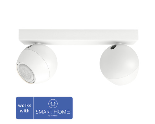 Spot Philips hue White Ambiance à intensité lumineuse variable 2x5W 2x350 lm blanc chaud-blanc lumière du jour Hxlxp 103x252x82 mm Buckram blanc avec variateur; compatible avec SMART HOME by hornbach